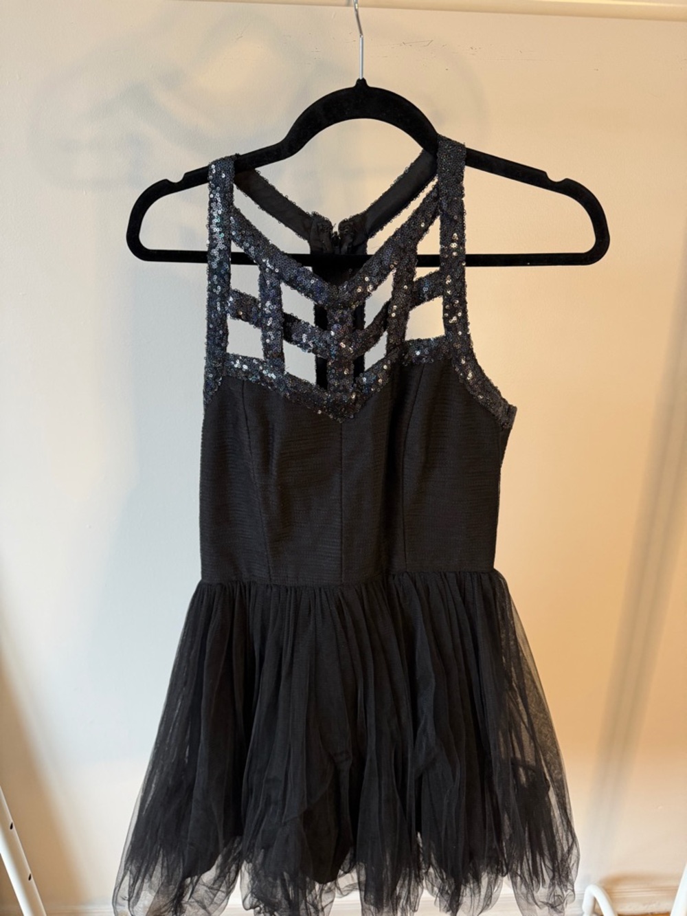 Black Sequin Strappy Tulle Dress